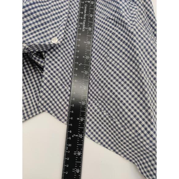 ANNE KLEIN Blouse Womens Size 10 Navy & White Gingham Asymmetrical Draped Modern - Picture 9 of 9